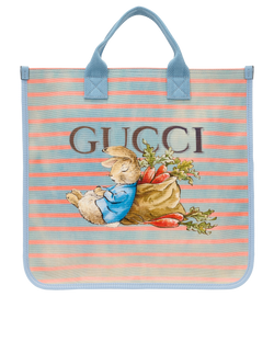 X Peter Rabbit Striped Tote, Canvas, Blue/Orange, 605831, DB, 4*